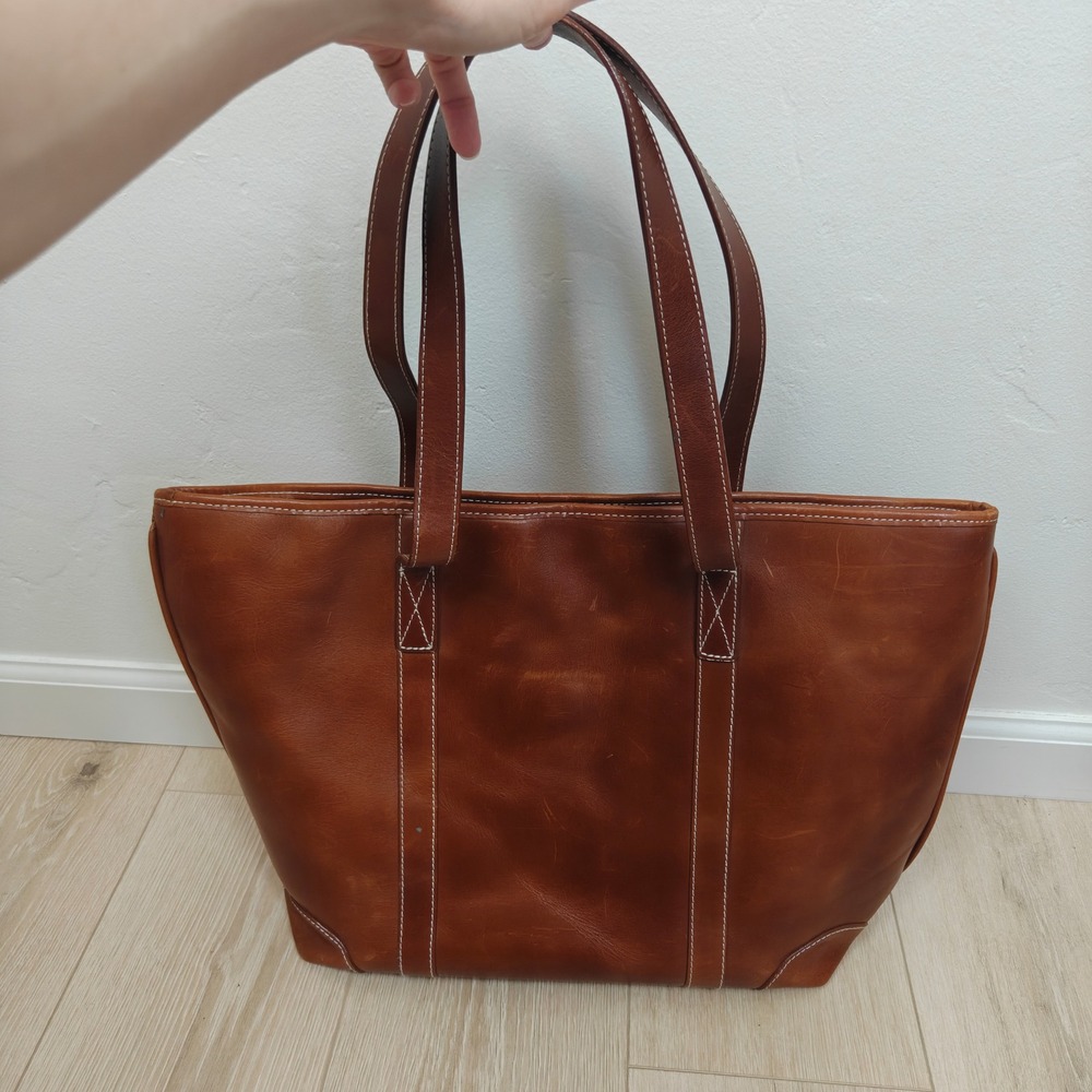 Mulholland Tote Bag OS Brown Leather Contrast Stitching Large Shoulder Bag - Picture 3 of 11